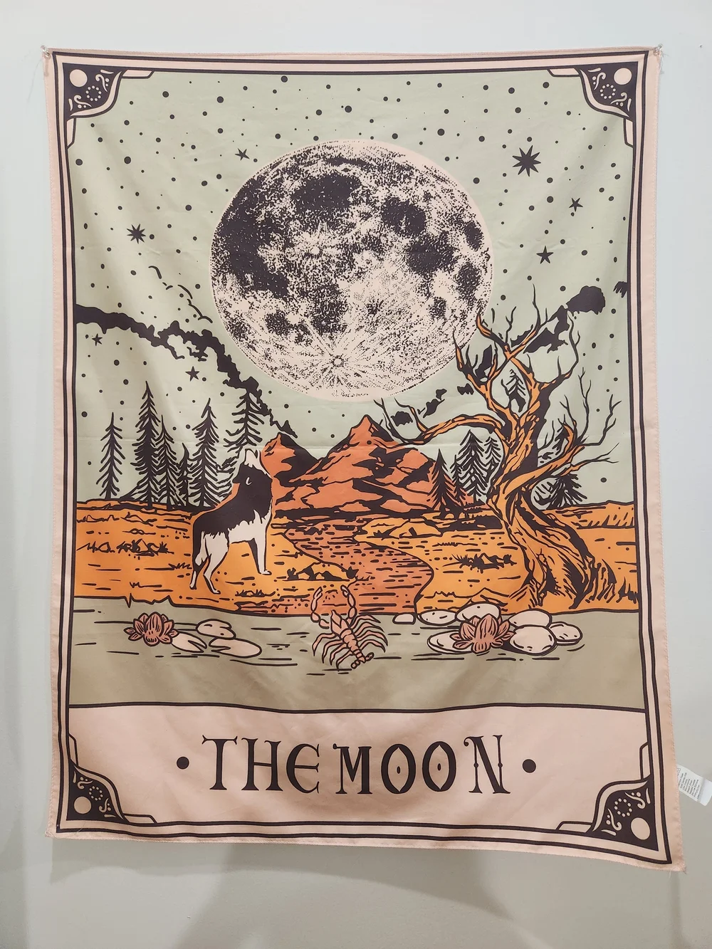The Moon Wall Tapestry - Sage Green, Orange, Black - Unbranded